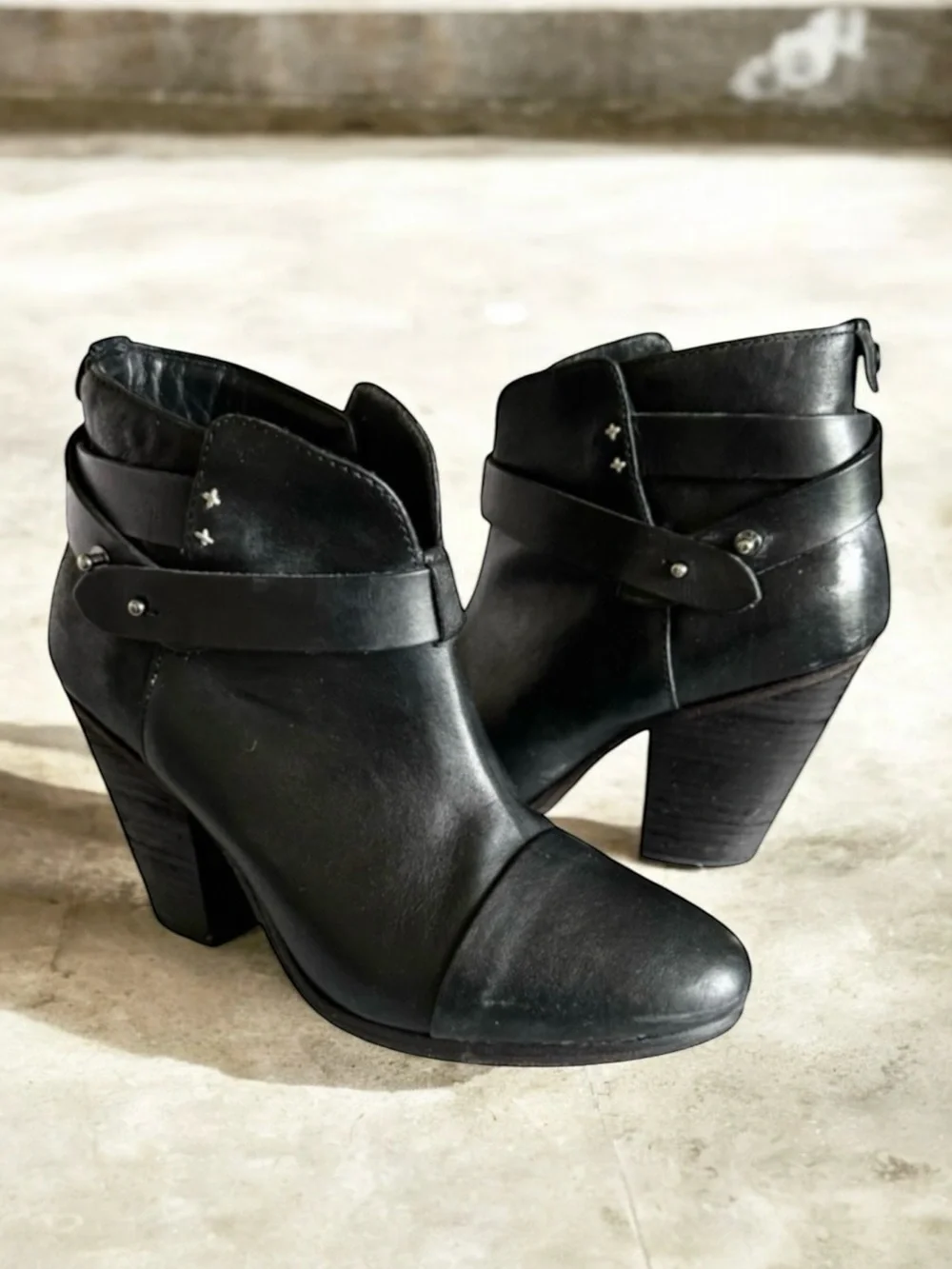 Rag & Bone Harrow Black Leather Heeled Ankle Boots Booties